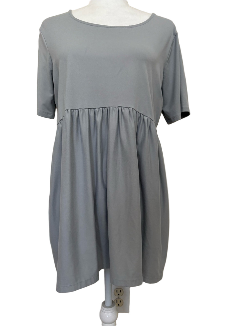 Zenana Light Light Gray Babydoll High-Lo Tunic Mini with Empire Waist
